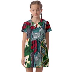 Armor Japan Maple Leaves Samurai Mask Cut Kids  Asymmetric Collar Dress by Ndabl3x