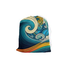 Waves Ocean Sea Abstract Whimsical Abstract Art 3 Drawstring Pouch (medium) by Ndabl3x