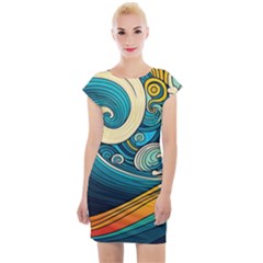 Waves Ocean Sea Abstract Whimsical Abstract Art 3 Cap Sleeve Bodycon Dress by Ndabl3x