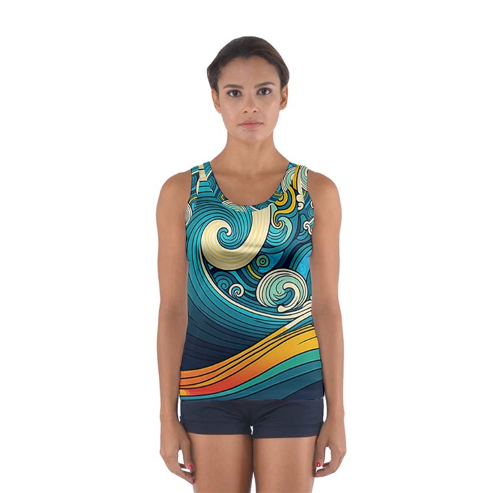 Waves Ocean Sea Abstract Whimsical Abstract Art 3 Sport Tank Top 