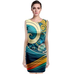 Waves Ocean Sea Abstract Whimsical Abstract Art 3 Sleeveless Velvet Midi Dress by Ndabl3x