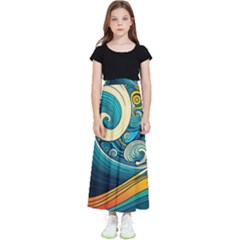 Waves Ocean Sea Abstract Whimsical Abstract Art 3 Kids  Flared Maxi Skirt by Ndabl3x