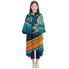 Waves Ocean Sea Abstract Whimsical Abstract Art 3 Kids  Hooded Rain Ponchos