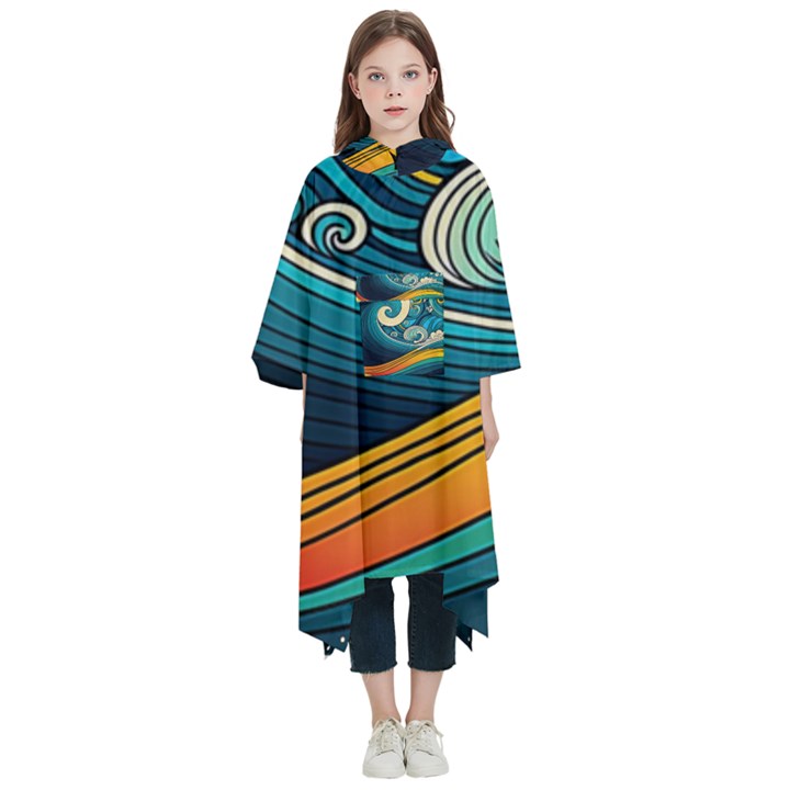 Waves Ocean Sea Abstract Whimsical Abstract Art 3 Kids  Hooded Rain Ponchos