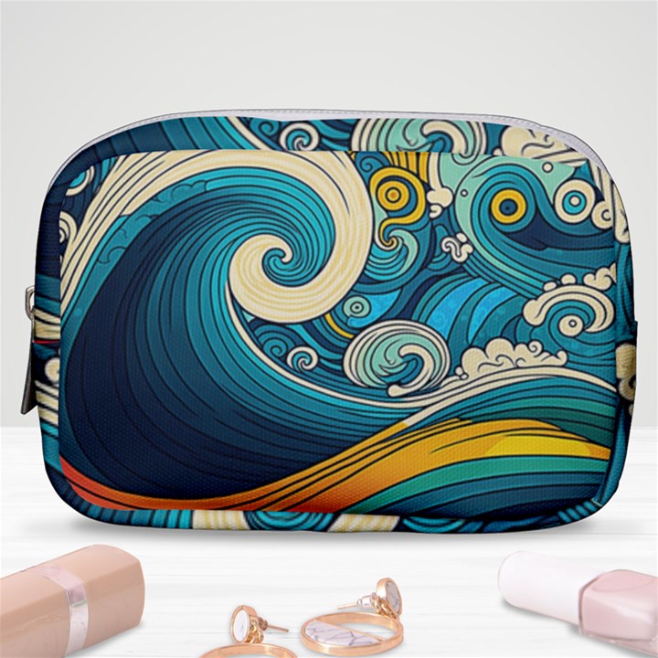 Waves Ocean Sea Abstract Whimsical Abstract Art 3 Make Up Pouch (Small)