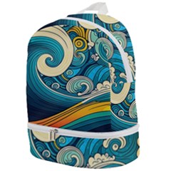 Waves Ocean Sea Abstract Whimsical Abstract Art 3 Zip Bottom Backpack by Ndabl3x