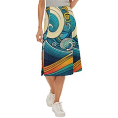 Waves Ocean Sea Abstract Whimsical Abstract Art 3 Midi Panel Skirt by Ndabl3x