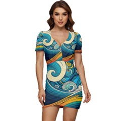 Waves Ocean Sea Abstract Whimsical Abstract Art 3 Low Cut Cap Sleeve Mini Dress by Ndabl3x