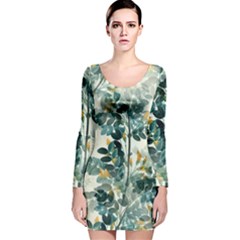 Vintage Retro Flowers Leaves Foliage Plants Long Sleeve Velvet Bodycon Dress by Ndabl3x