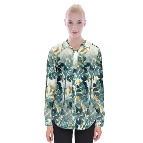 Vintage Retro Flowers Leaves Foliage Plants Womens Long Sleeve Shirt by Ndabl3x