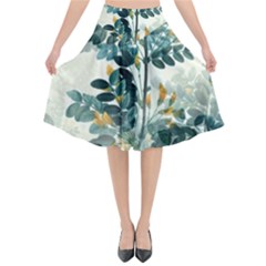 Vintage Retro Flowers Leaves Foliage Plants Flared Midi Skirt by Ndabl3x