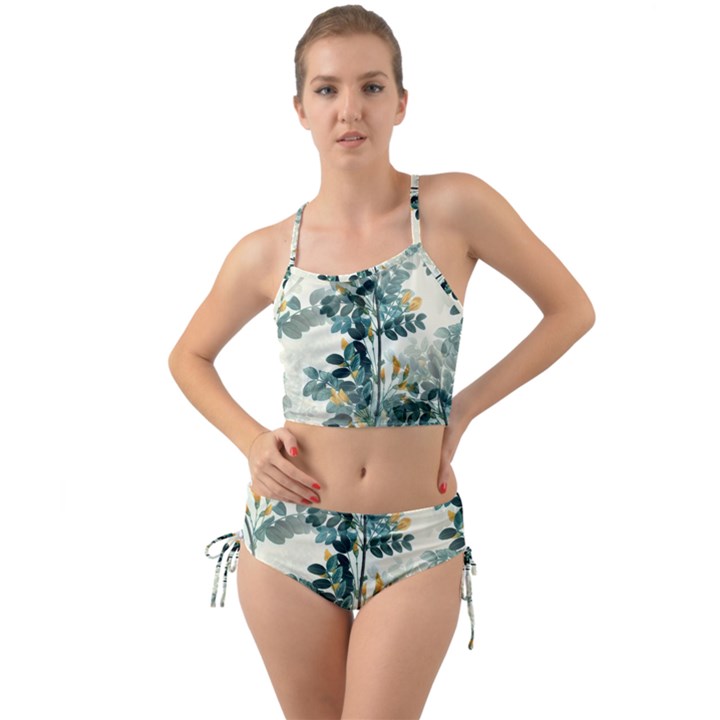 Vintage Retro Flowers Leaves Foliage Plants Mini Tank Bikini Set