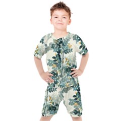 Vintage Retro Flowers Leaves Foliage Plants Kids  T-shirt And Shorts Set by Ndabl3x