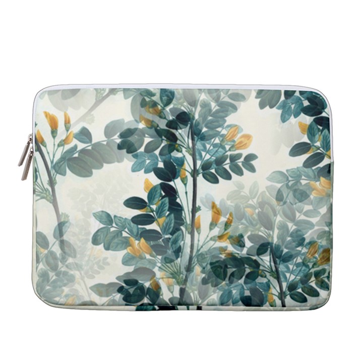 Vintage Retro Flowers Leaves Foliage Plants 14  Vertical Laptop Sleeve Case With Pocket