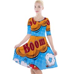 Comical Words Animals Comic Omics Crazy Graffiti Quarter Sleeve A-line Dress With Pockets