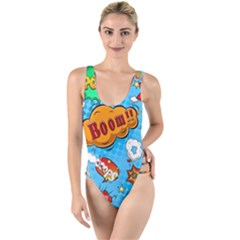 Comical Words Animals Comic Omics Crazy Graffiti High Leg Strappy Swimsuit by Bedest