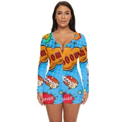 Comical Words Animals Comic Omics Crazy Graffiti Long Sleeve Boyleg Swimsuit by Bedest