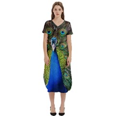 Peacock Bird Feathers Pheasant Nature Animal Texture Pattern T-shirt Midi Dress With Pockets by Bedest