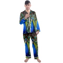 Peacock Bird Feathers Pheasant Nature Animal Texture Pattern Men s Long Sleeve Satin Pajamas Set by Bedest