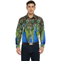 Peacock Bird Feathers Pheasant Nature Animal Texture Pattern Men s Long Sleeve Pocket Shirt  by Bedest