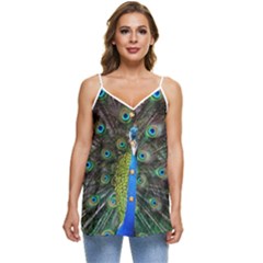 Peacock Bird Feathers Pheasant Nature Animal Texture Pattern Casual Spaghetti Strap Chiffon Top