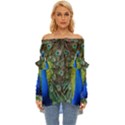 Peacock Bird Feathers Pheasant Nature Animal Texture Pattern Off Shoulder Chiffon Pocket Shirt View1