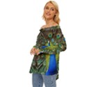 Peacock Bird Feathers Pheasant Nature Animal Texture Pattern Off Shoulder Chiffon Pocket Shirt View2