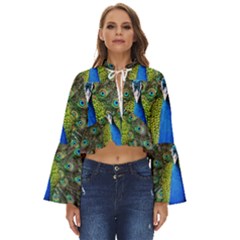 Peacock Bird Feathers Pheasant Nature Animal Texture Pattern Boho Long Bell Sleeve Top by Bedest