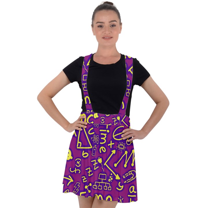 Background Doodles Math Velvet Suspender Skater Skirt