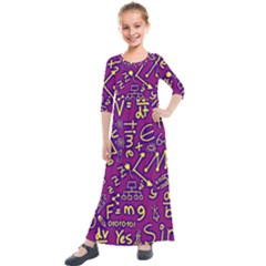 Background Doodles Math Kids  Quarter Sleeve Maxi Dress