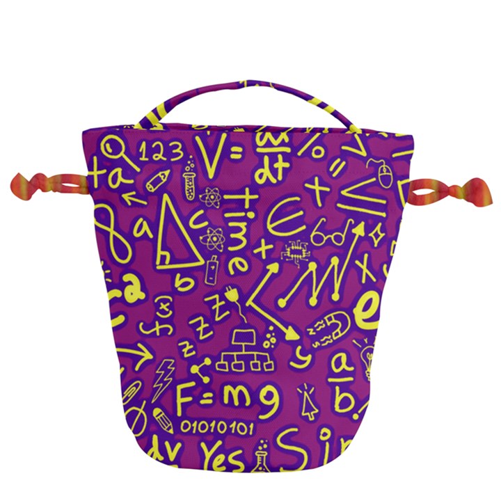 Background Doodles Math Drawstring Bucket Bag