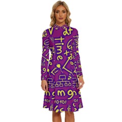 Background Doodles Math Long Sleeve Shirt Collar A-line Dress by Bedest