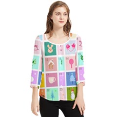 Christmas Wreath Advent Chiffon Quarter Sleeve Blouse by Bedest