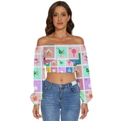 Christmas Wreath Advent Long Sleeve Crinkled Weave Crop Top