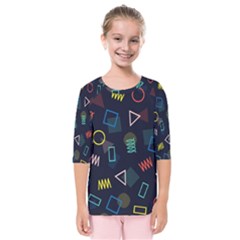 Memphis Seamless Patterns Abstract Jumble Textures Kids  Quarter Sleeve Raglan T-shirt