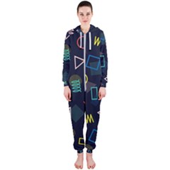 Memphis Seamless Patterns Abstract Jumble Textures Hooded Jumpsuit (ladies)