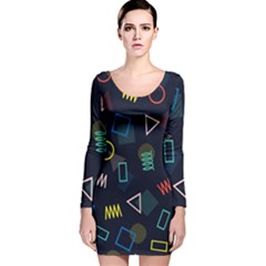 Memphis Seamless Patterns Abstract Jumble Textures Long Sleeve Velvet Bodycon Dress