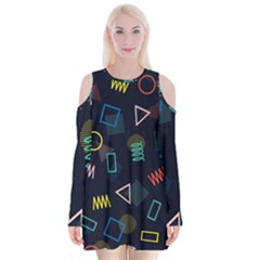 Memphis Seamless Patterns Abstract Jumble Textures Velvet Long Sleeve Shoulder Cutout Dress