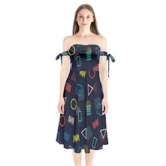 Memphis Seamless Patterns Abstract Jumble Textures Shoulder Tie Bardot Midi Dress