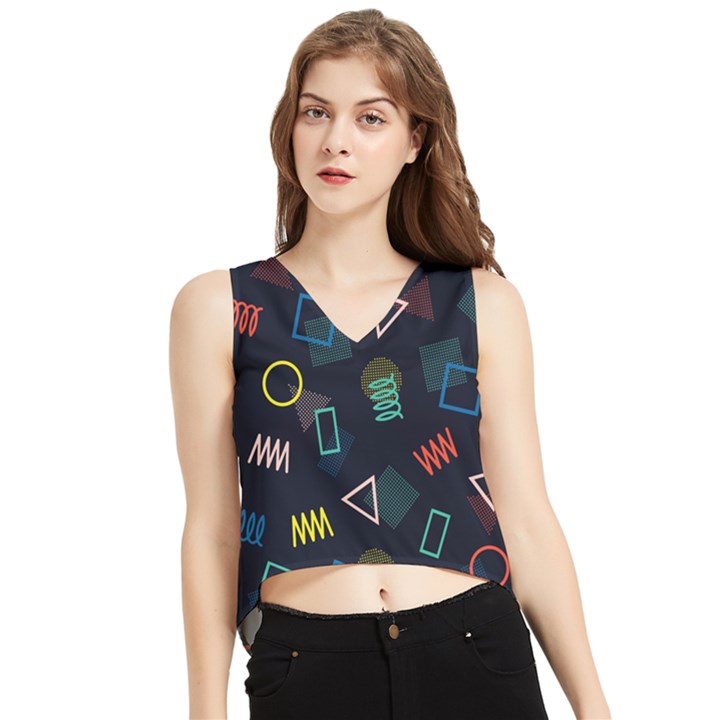 Memphis Seamless Patterns Abstract Jumble Textures V-Neck Cropped Tank Top