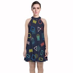 Memphis Seamless Patterns Abstract Jumble Textures Velvet Halter Neckline Dress 