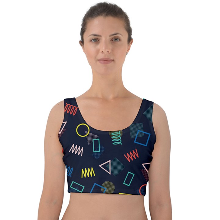 Memphis Seamless Patterns Abstract Jumble Textures Velvet Crop Top