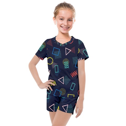 Memphis Seamless Patterns Abstract Jumble Textures Kids  Mesh T-shirt And Shorts Set by Hannah976