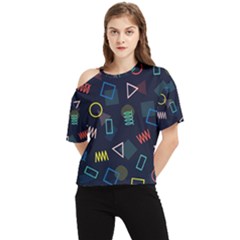 Memphis Seamless Patterns Abstract Jumble Textures One Shoulder Cut Out T-shirt by Hannah976