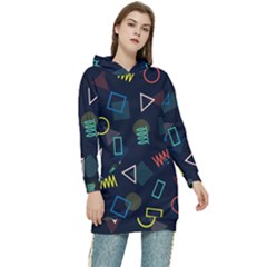 Memphis Seamless Patterns Abstract Jumble Textures Women s Long Oversized Pullover Hoodie