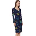 Memphis Seamless Patterns Abstract Jumble Textures Long Sleeve V-Neck Bodycon Dress  View3