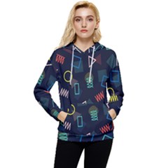 Memphis Seamless Patterns Abstract Jumble Textures Women s Lightweight Drawstring Hoodie