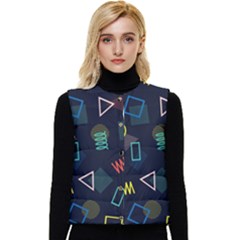 Memphis Seamless Patterns Abstract Jumble Textures Women s Button Up Puffer Vest