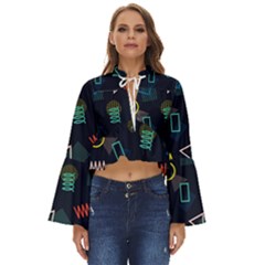 Memphis Seamless Patterns Abstract Jumble Textures Boho Long Bell Sleeve Top