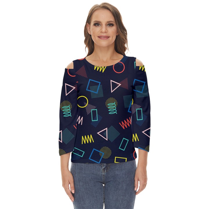 Memphis Seamless Patterns Abstract Jumble Textures Cut Out Wide Sleeve Top